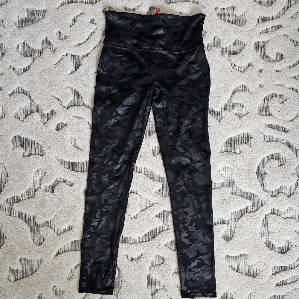 Spanx faux leather camo leggings